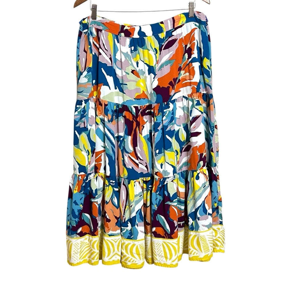 Soft Surroundings Kara Boho Floral Tiered Maxi Skirt Womens L Multicolor Prairie